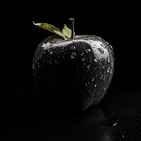 ein schwarz Apfel auf schwarz Hintergrund generativ ai foto