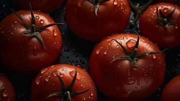 Schuss von Tomaten nahtlos Hintergrund sichtbar Tropfen von Wasser generativ ai foto