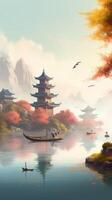 Chinesisch Landschaft Illustration generativ ai foto