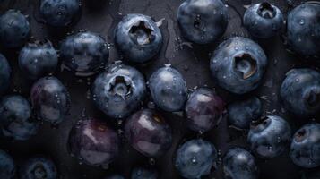 Blaubeeren sichtbar Tropfen von Wasser generativ ai foto