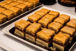 traditionell Türkisch Dessert Baklava mit Cashew, Walnüsse. hausgemacht Baklava mit Nüsse und Honig. generativ ai foto