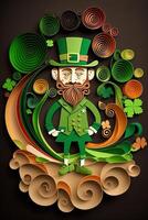 generativ ai Illustration von wunderlich irisch Karikatur, Haifisch, Bier, Grün, Topf von Gold, glücklich st Patrick Tag, quilling Papier Schnitt Kunst foto