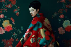 ai generiert Frau Geisha, modern japanisch Stil foto