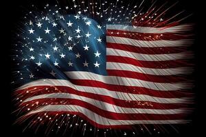 glücklich Arbeit Tag, USA Flagge mit Feuerwerk Hintergrund zum 4 Juli Unabhängigkeit Tag. generativ ai foto