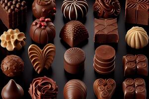 Süßigkeiten im Schokolade Chips Nahansicht Makro. generativ ai foto