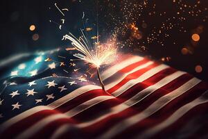 glücklich Arbeit Tag, amerikanisch Flagge im Blau Himmel und Sonnenschein Hintergrund. generativ ai foto