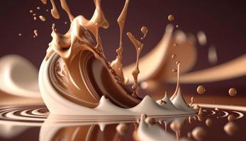 Hintergrund von voluminös abstrakt spritzt von Schokolade Milch spritzt von Flüssigkeit Joghurt Milch Getränke ai Generation foto