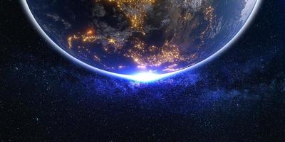 Globus Erde Horizont Star Kosmos glühen Raum 3d Illustration foto