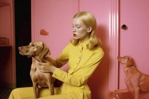 ai generiert Frau mit Hunde im futuristisch Stil foto