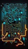 Cyber Schaltkreis futuristisch Neon- Hintergrund, Motiv Matze Techno Hintergrund Poster ,generativ ai foto