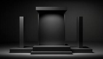 realistisch 3d schwarz Thema Podium zum Produkt Anzeige. ai generiert foto