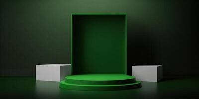 realistisch 3d Grün Thema Podium zum Produkt Anzeige. ai generiert foto