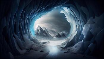 Fantastisch Eis Tunnel. Bild von viele verbinden Tunnel im das Norden unter dick Eis. generativ ai. foto