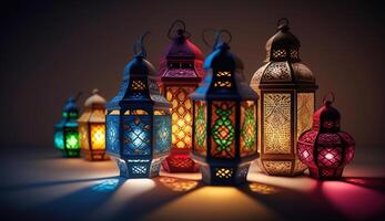 Laternen kombiniert zusammen zum Ramadan und eid, generativ ai foto