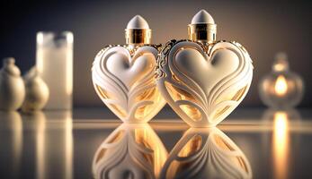 Foto von Herz geformt Parfüm Flaschen, generativ ai