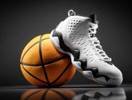 Basketball Gericht mit Ball und Schuhe, generativ ai foto