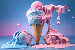 Rosa und Blau Eis Creme. Illustration ai generativ foto