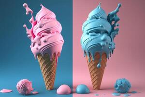 Rosa und Blau Eis Creme. Illustration ai generativ foto