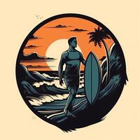 Surfer auf das Strand Illustration. Illustration ai generativ foto