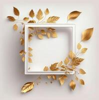 Weiß Platz Rahmen mit golden Blätter. generativ ai foto