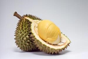 frisch Durian isolieren auf Weiß Hintergrund. Makro Studio Schuss. ai generiert. foto