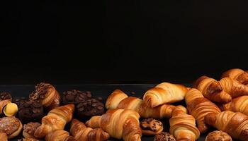 Croissants und Brot Rahmen mit Kopieren Raum. generativ ai foto