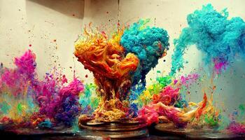 abstrakt Hintergrund mit platzen von Farben, Regenbogen Explosion von malen. generativ ai foto