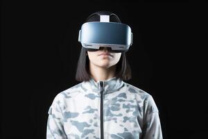 ein Frau tragen ein virtuell Wirklichkeit Headset foto
