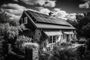 fotorealistisch Solar- Paneele Eingerichtet auf das Dach von ein modern Haus, betonen das verwenden von Alternative Energie zum ein nachhaltig Zukunft. foto