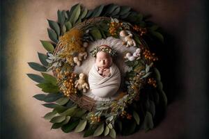 Säugling Digital Hintergrund mit Blumen. generativ ai foto