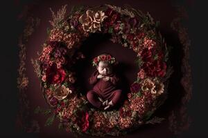 Säugling Digital Hintergrund mit Blumen. generativ ai foto