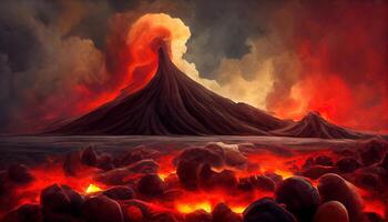 vulkanisch Eruption draussen Szene Hintergrund. generativ ai foto