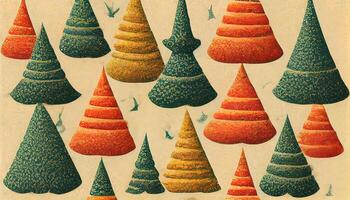viele Jahrgang Weihnachten Bäume wie nahtlos Fliese Textur, detailliert, farbig. generativ ai foto