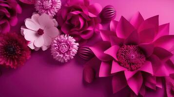 generativ ai, Papier Schnitt Kunst Blumen und Blätter, viva Magenta Farbe, Blumen- Origami texturiert Hintergrund, Frühling Stimmung. fotorealistisch Wirkung. foto