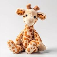 süß Giraffe Tier Plüsch Spielzeug Weiß Hintergrund Tier Puppe mit generativ ai foto