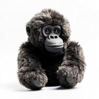 süß Gorilla Tier Plüsch Spielzeug Weiß Hintergrund Tier Puppe mit generativ ai foto