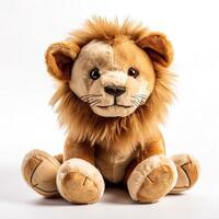 süß Löwe Tier Plüsch Spielzeug Weiß Hintergrund Tier Puppe mit generativ ai foto