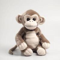 süß Affe Tier Plüsch Spielzeug Weiß Hintergrund Tier Puppe mit generativ ai foto