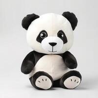süß Panda Tier Plüsch Spielzeug Weiß Hintergrund Tier Puppe mit generativ ai foto
