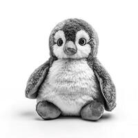 süß Pinguin Tier Plüsch Spielzeug Weiß Hintergrund Tier Puppe mit generativ ai foto