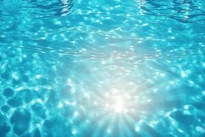 Schwimmbad Wasser Oberfläche Hintergrund mit Sonnenlicht Betrachtung. ai generiert foto