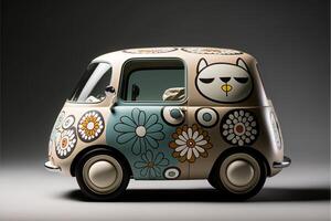 Spielzeug Auto mit ein Katze gemalt auf Es. generativ ai. foto