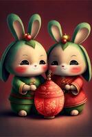 Chinesisch Neu Jahr Postkarte mit Hase. generativ ai. foto
