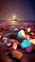 ein Strand bedeckt im viele von Farbe Felsen. generativ ai. foto