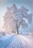 ein schön Schnee Szene im das Morgen. generativ ai foto