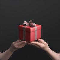 ai generativ Hände halten ein Geschenk Box foto