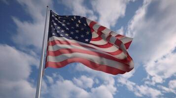 ai generativ amerikanisch Flagge winken im das Wind Über Sandstein Berge. 3d machen foto