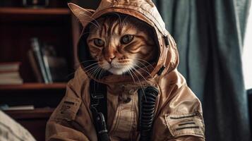 ai generativ ein Katze im Spion Outfit foto