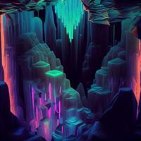 Digital Gemälde von ein Wasserfall mit Neon- Beleuchtung. generativ ai. foto