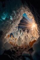 Höhle gefüllt mit viele von Eis Kristalle. generativ ai. foto